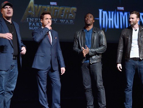Kevin Feige, Robert Downey Jr., Chadwick Boseman e Chris Evans al Marvel Fan Event di LA
