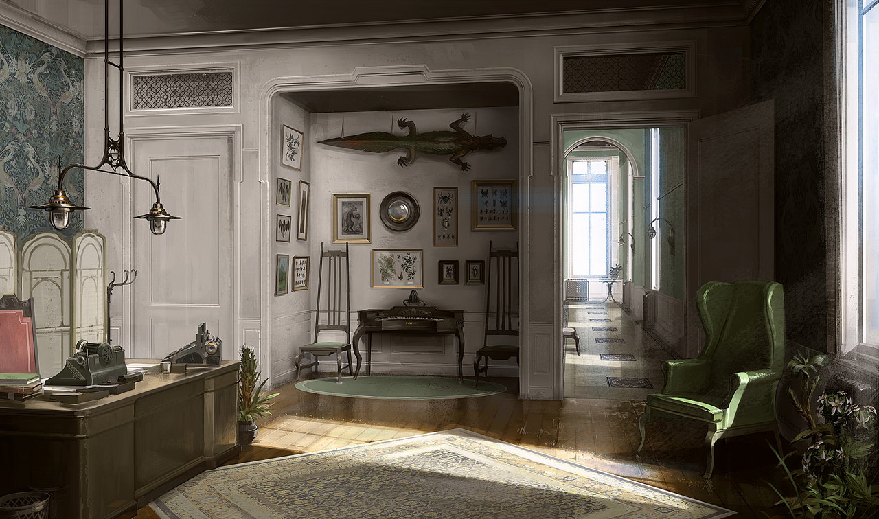 A Southern Victorian Interior - Con questa immagine abbiamo voluto mescolare un armadio britannico con un interno di un nobile edificio cubano o italiano. L'obiettivo era quello di creare un contrasto tra Dunwall (posizione del primo gioco di Dishonored) e Karnaca (posizione primaria di Dishonored 2) in termini di tono e l'illuminazione.