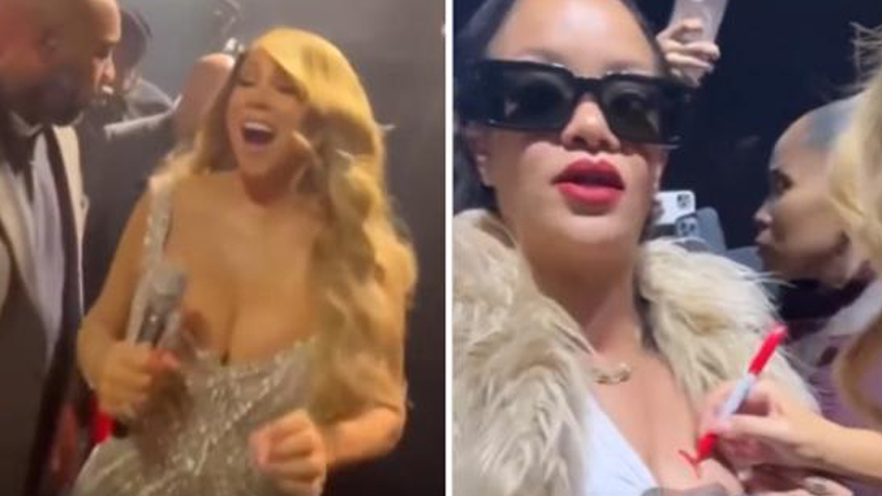 Rihanna e l’autografo di Mariah Carey…sul seno! “È f……….e epico! ” [VIDEO]